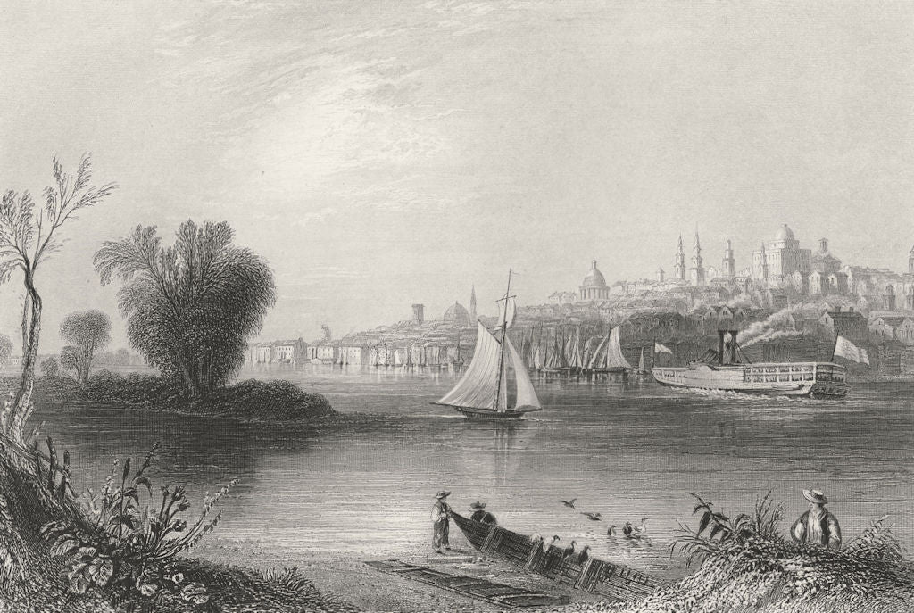 Albany, New York. WH BARTLETT 1840 old antique vintage print picture